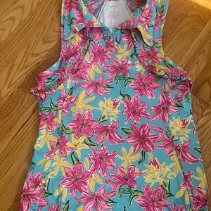 GOTTEX GOLF Ruffle Golf Aqua flower Tank Top